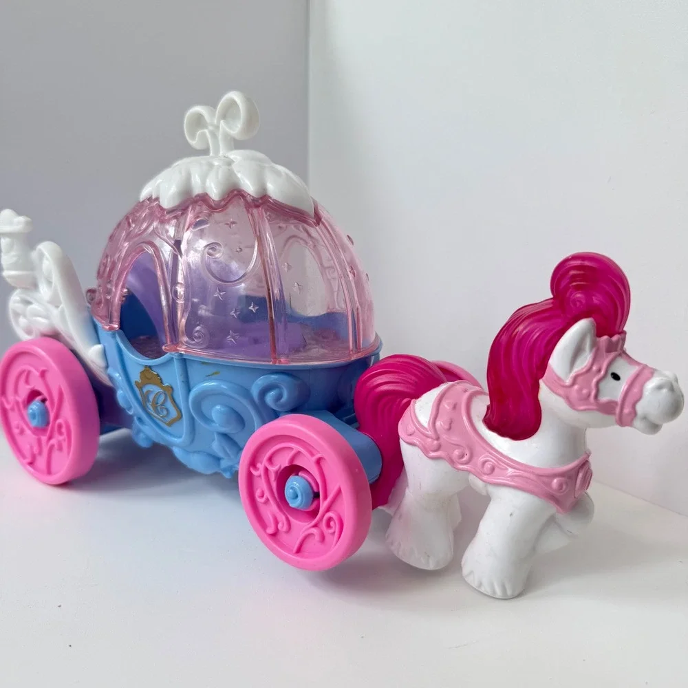 Fisher-Price Little People Cinderella Carriage Kids Blue Pink Horse Toy working